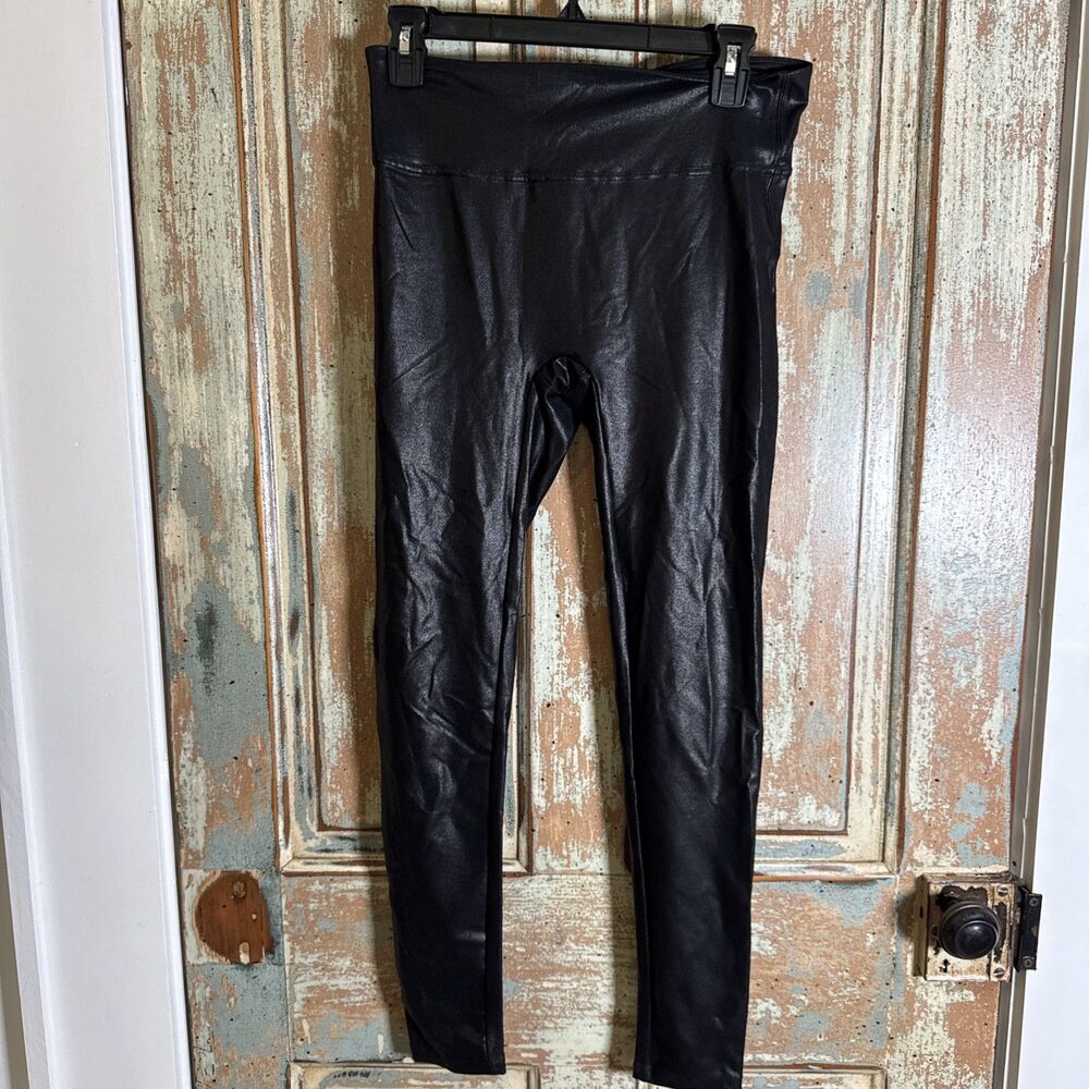 NWT Retro Gong Woman’s Black Faux Leather Leggings High Waisted Size Large
